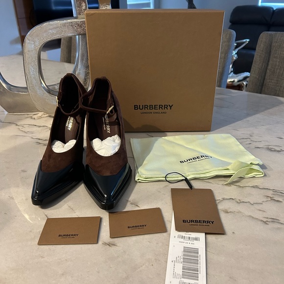 Authentic Burberry brown suede and black patent leather heels size EU 38.5 - Picture 10 of 10